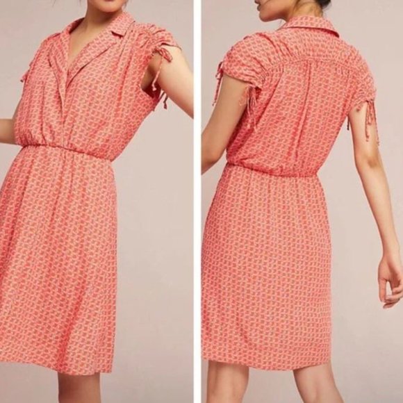 Anthropologie Dresses & Skirts - Anthropologie Maeve Carlotta Ruched Orange Shirt Dress Size Large (12/14)